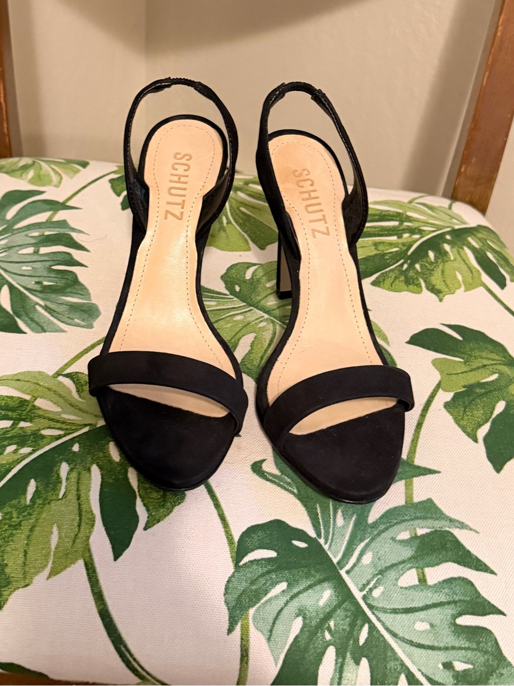 Schutz Black Open-Toe Slingback Heels - Women's Elegant Black Pumps size 5.5B